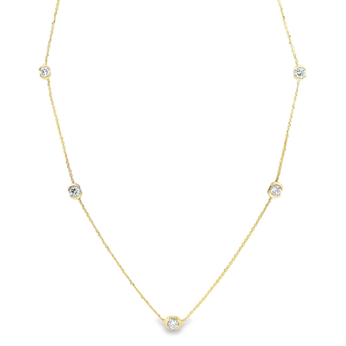 9ct Yellow Gold Lab Grown Diamond Half Bezel Set Necklace