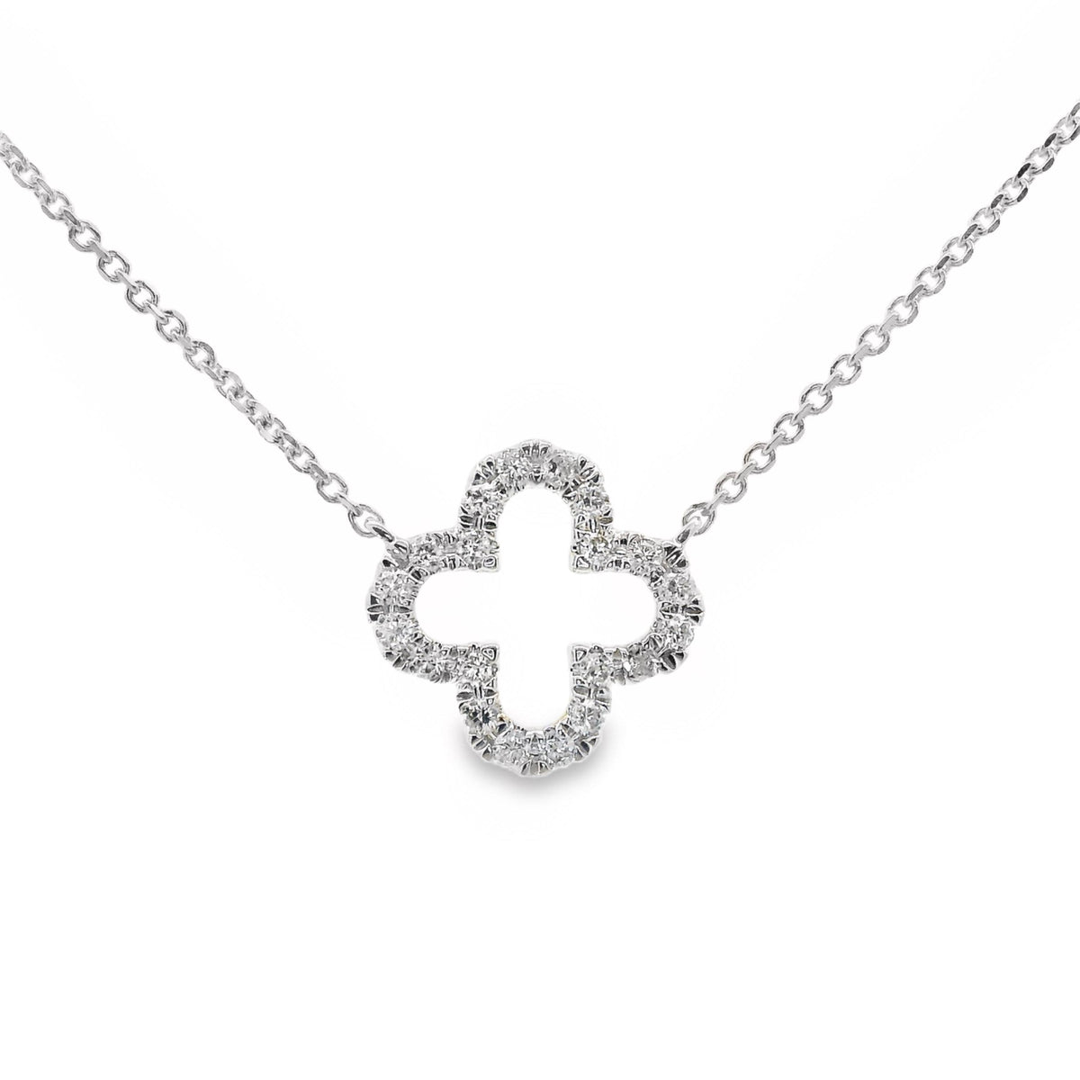 9ct White Gold Open Clover Lab Grown Diamond Necklace