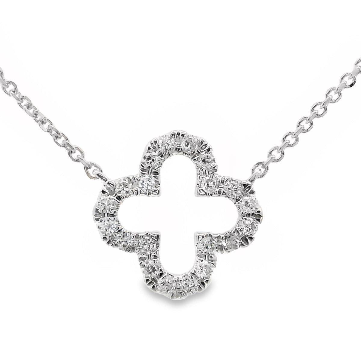 9ct White Gold Open Clover Lab Grown Diamond Necklace