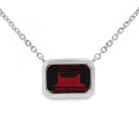 9ct White Gold Bezel Set Lab Grown Ruby Pendant Necklace