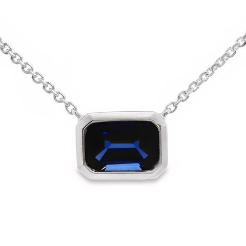 9ct White Gold Bezel Set Lab Grown Sapphire Pendant Necklace