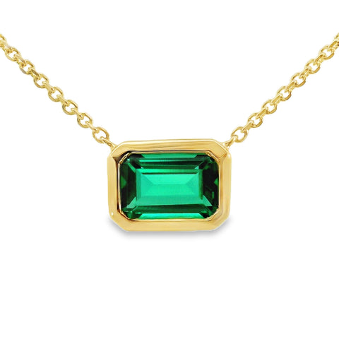 9ct Yellow Gold Bezel Set Lab Grown Emerald Pendant Necklace