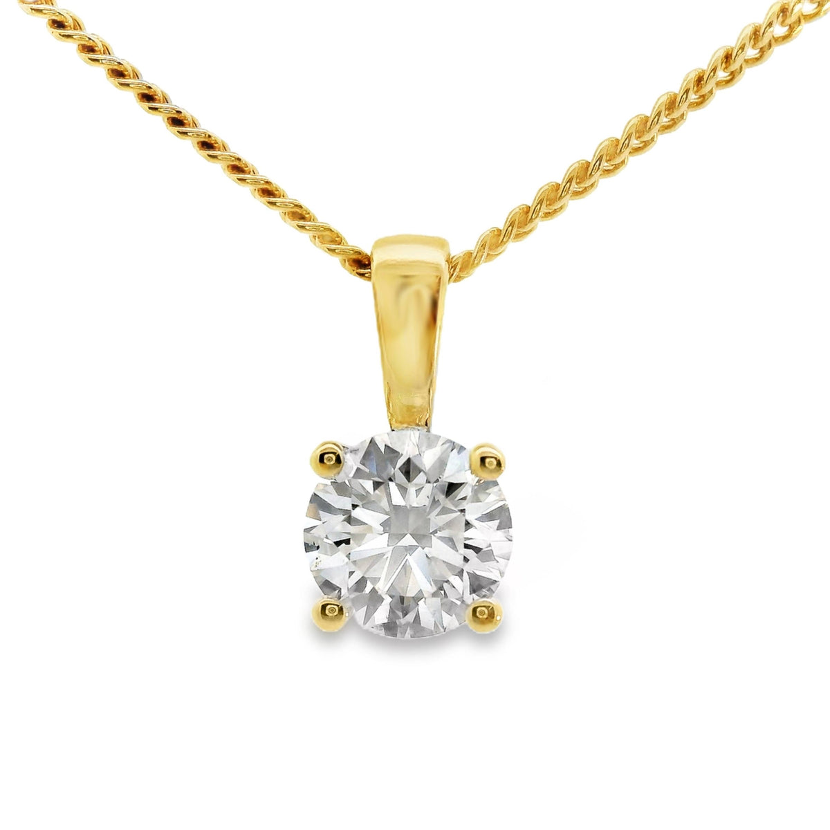 9ct Yellow Gold Lab Grown Round Brilliant Cut Diamond 4 Claw Pendant 0.50ct