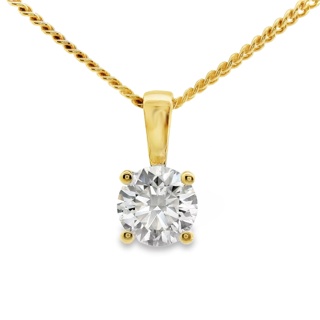 9ct Yellow Gold Lab Grown Round Brilliant Cut Diamond 4 Claw Pendant 0.50ct