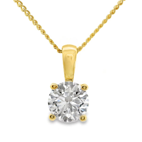9ct Yellow Gold Lab Grown Round Brilliant Cut Diamond 4 Claw Pendant 1.03ct