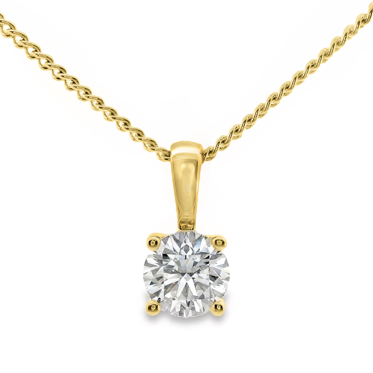 9ct Yellow Gold Lab Grown Round Brilliant Cut Diamond 4 Claw Pendant 0.53ct