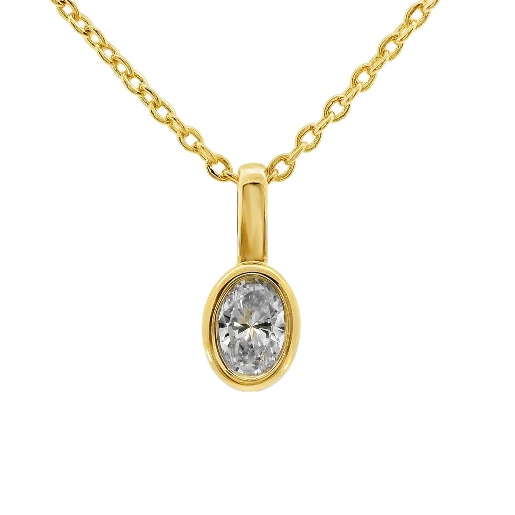 9ct Yellow Gold Oval Lab Grown Diamond Bezel Set Charm Pendant