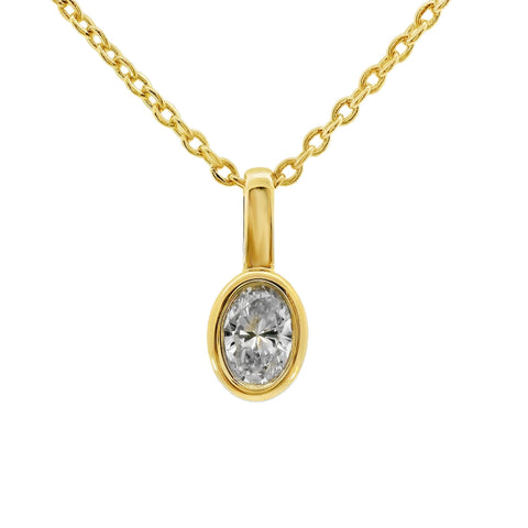 9ct Yellow Gold Oval Lab Grown Diamond Bezel Set Charm Pendant