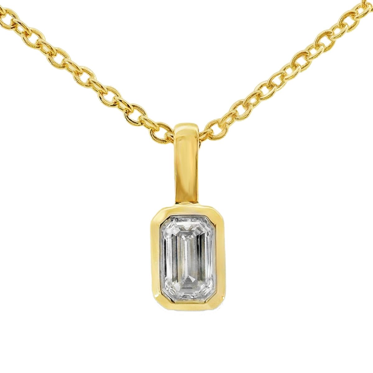 9ct Yellow Gold Emerald Cut Lab Grown Diamond Bezel Set Charm Pendant