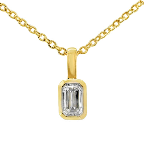 9ct Yellow Gold Emerald Cut Lab Grown Diamond Bezel Set Charm Pendant