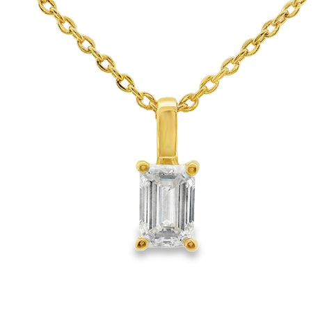 9ct Yellow Gold Emerald Cut Lab Grown Diamond Charm Pendant