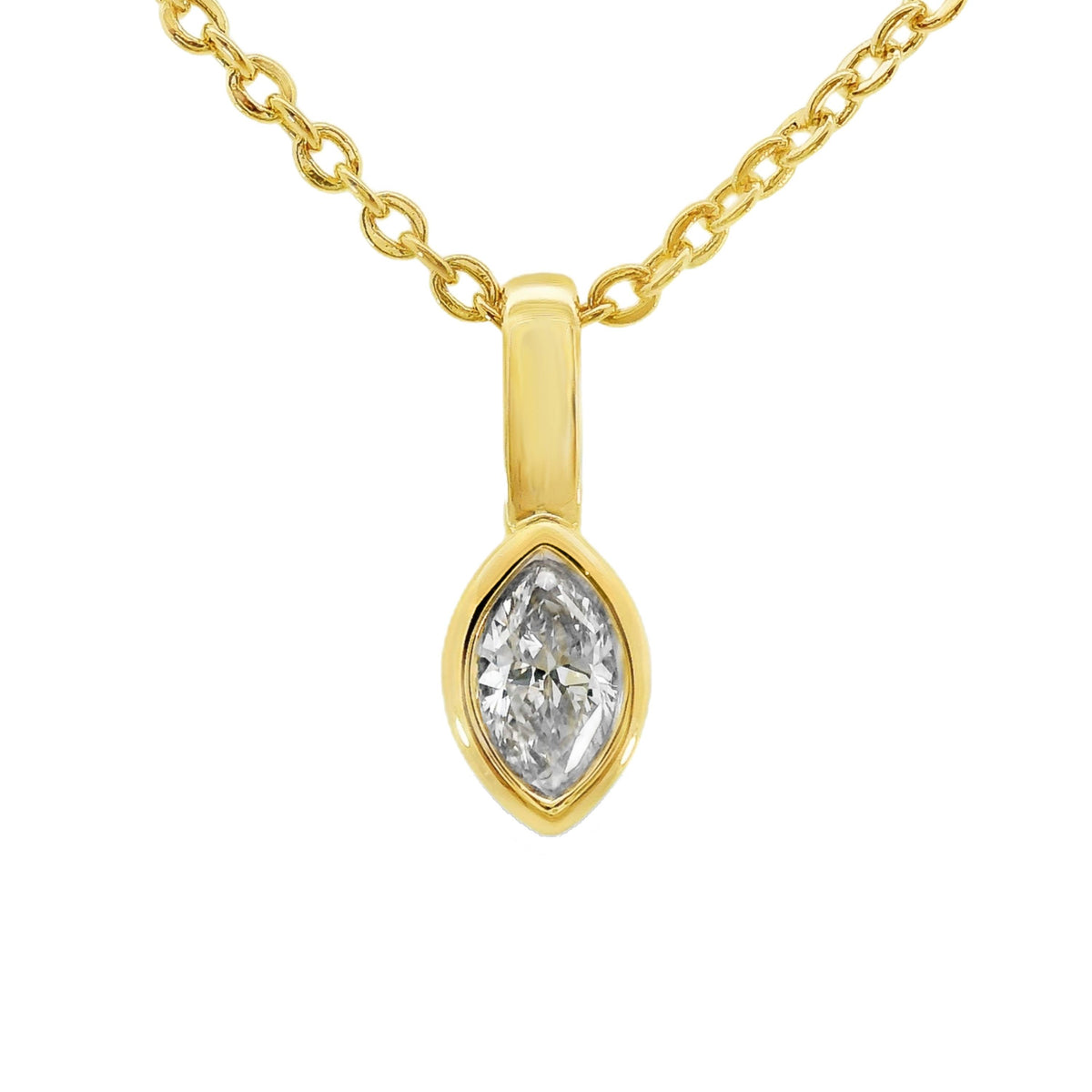 9ct Yellow Gold Marquise Lab Grown Diamond Bezel Set Charm Pendant