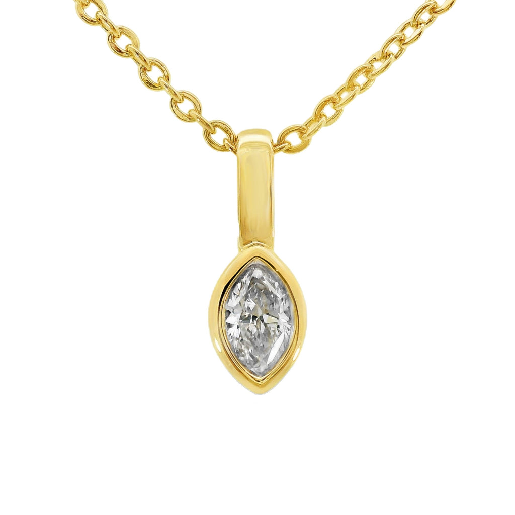 9ct Yellow Gold Marquise Lab Grown Diamond Bezel Set Charm Pendant