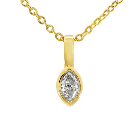 9ct Yellow Gold Marquise Lab Grown Diamond Bezel Set Charm Pendant