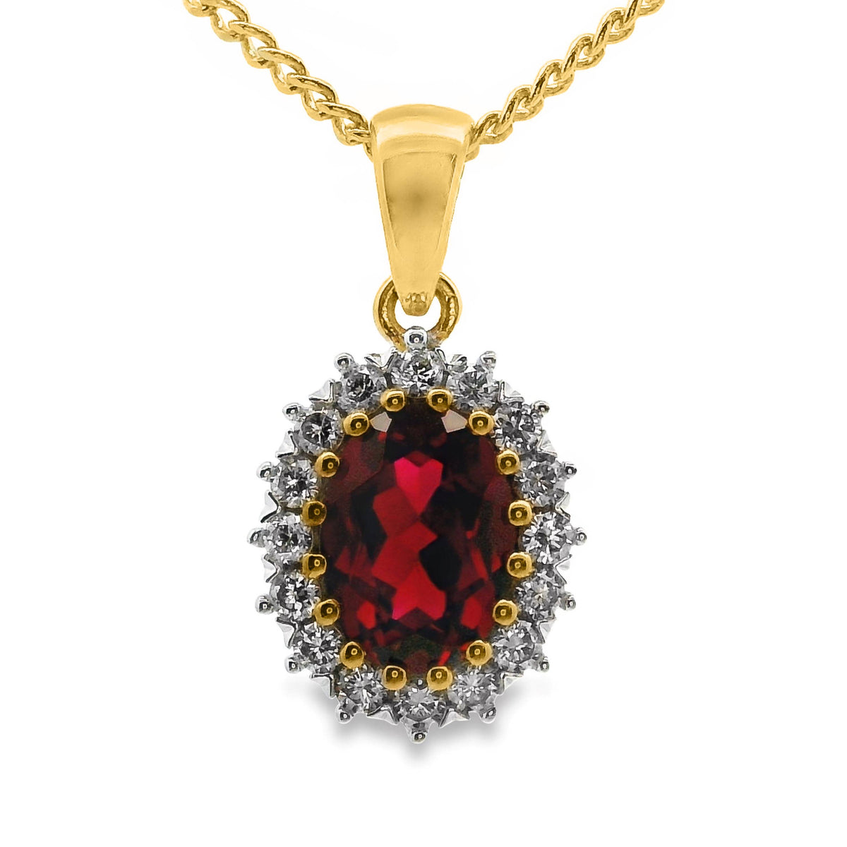 9ct Yellow Gold Lab Grown Ruby And Diamond Halo Pendant