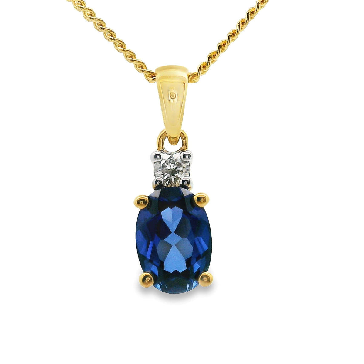 9ct Yellow Gold Lab Grown Sapphire And Diamond Pendant