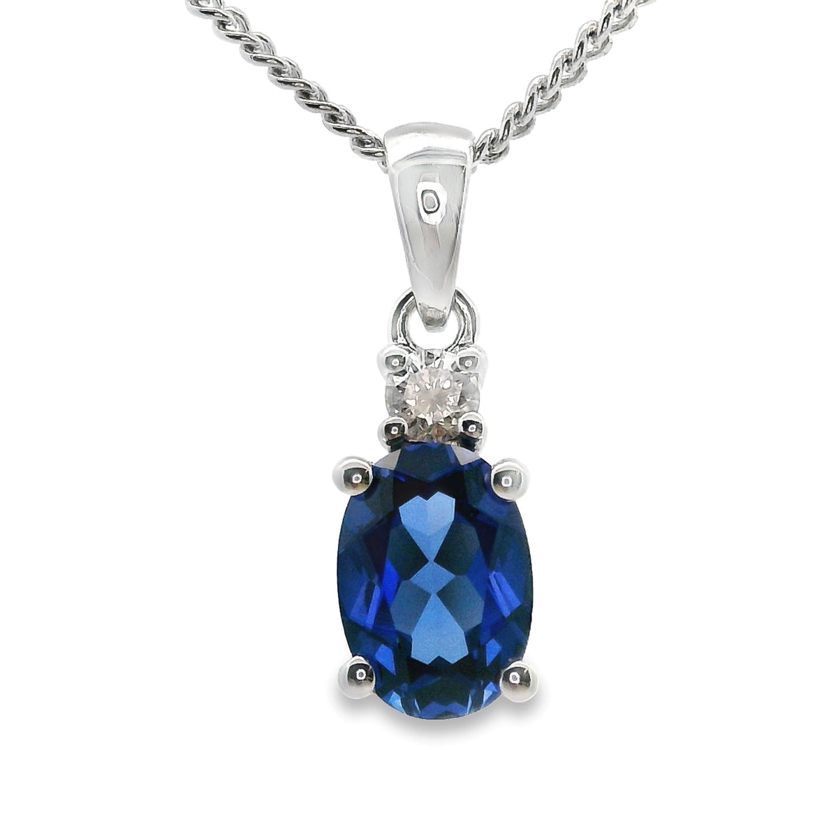 9ct White Gold Lab Grown Sapphire And Diamond Pendant