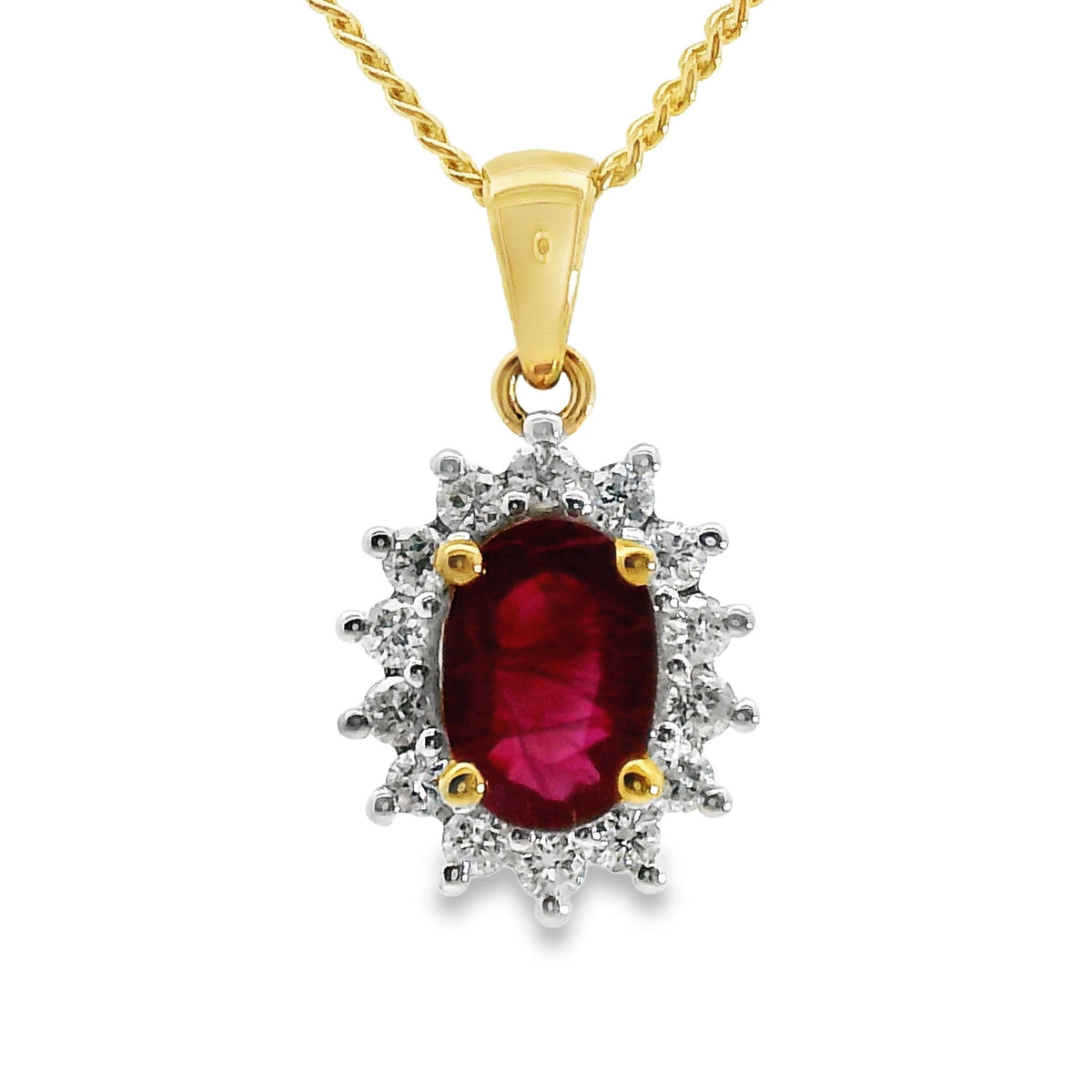 9ct Yellow Gold Natural Ruby And Diamond Pendant