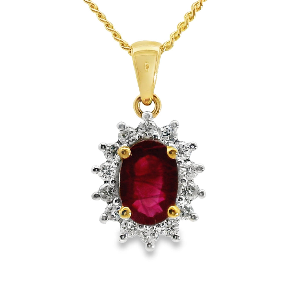 9ct Yellow Gold Natural Ruby And Diamond Pendant