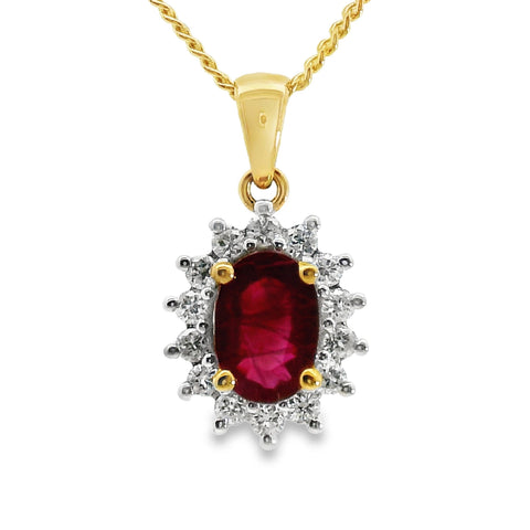 9ct Yellow Gold Natural Ruby And Diamond Pendant