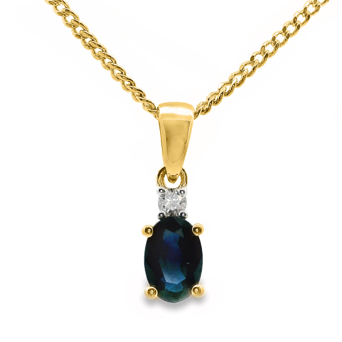 9ct Yellow Gold Natural Sapphire And Single Diamond Pendant