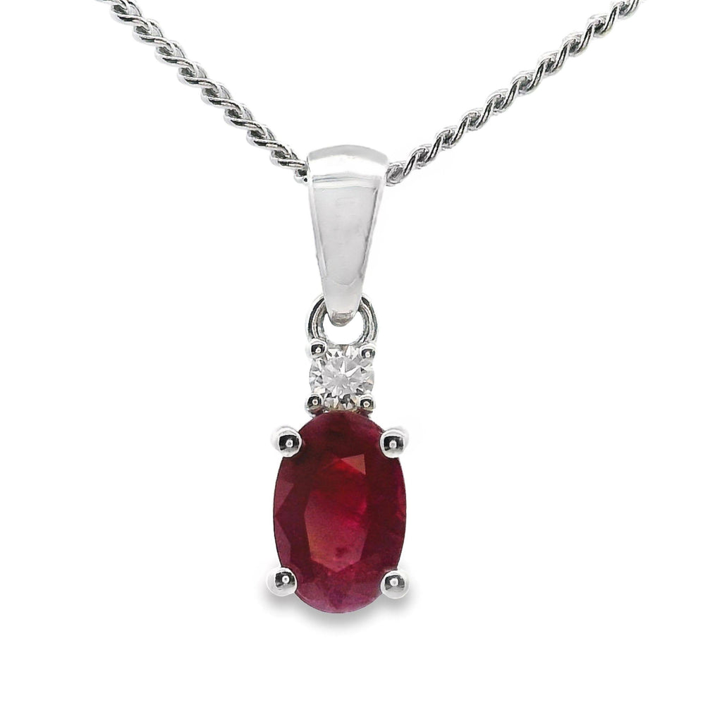 9ct White Gold Natural Ruby And Single Diamond Pendant