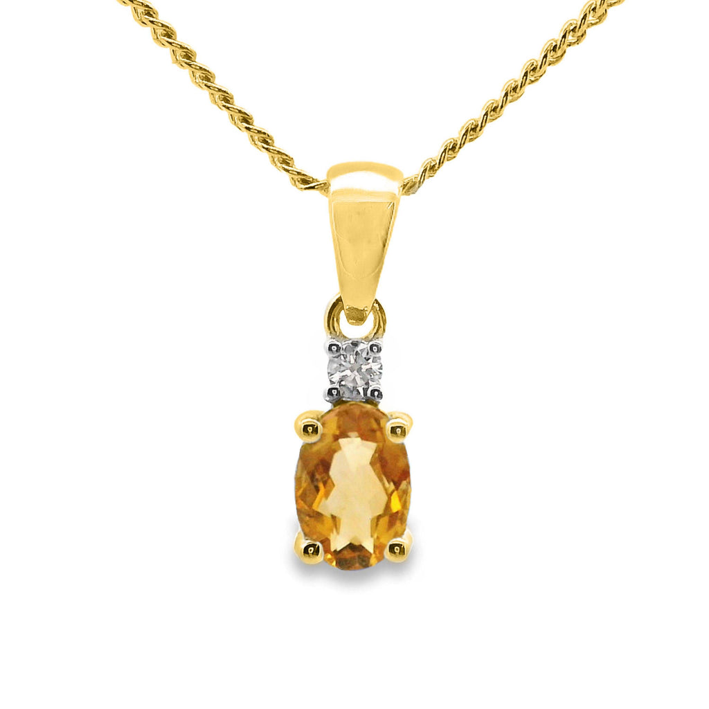 9ct Yellow Gold Citrine And natural Diamond Pendant