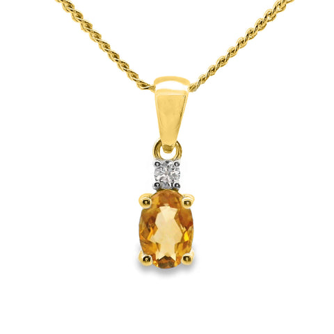 9ct Yellow Gold Citrine And natural Diamond Pendant