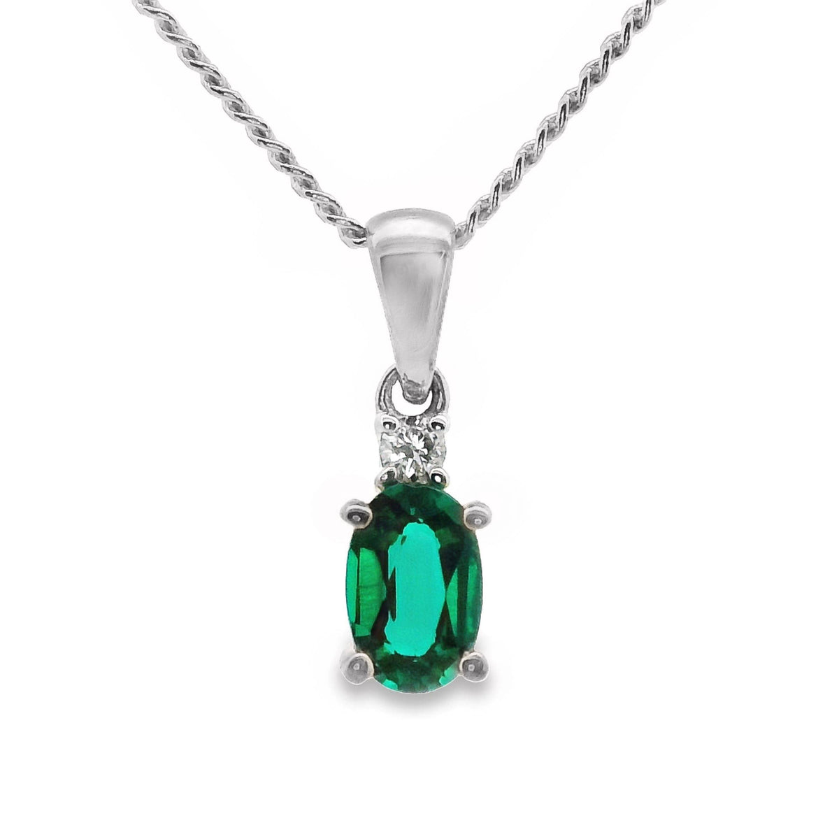 9ct White Gold Lab Grown Emerald And Diamond Pendant