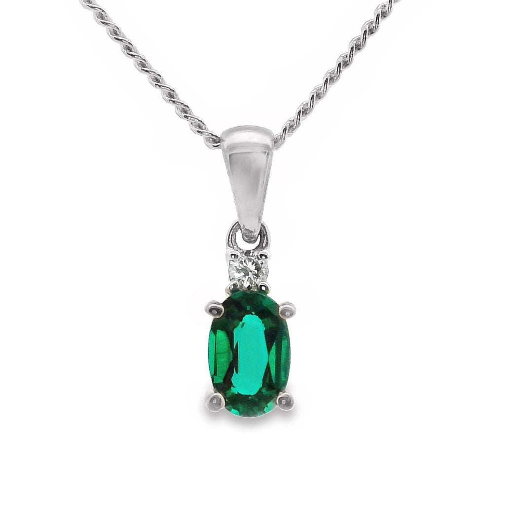 9ct White Gold Lab Grown Emerald And Diamond Pendant