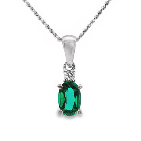 9ct White Gold Lab Grown Emerald And Diamond Pendant