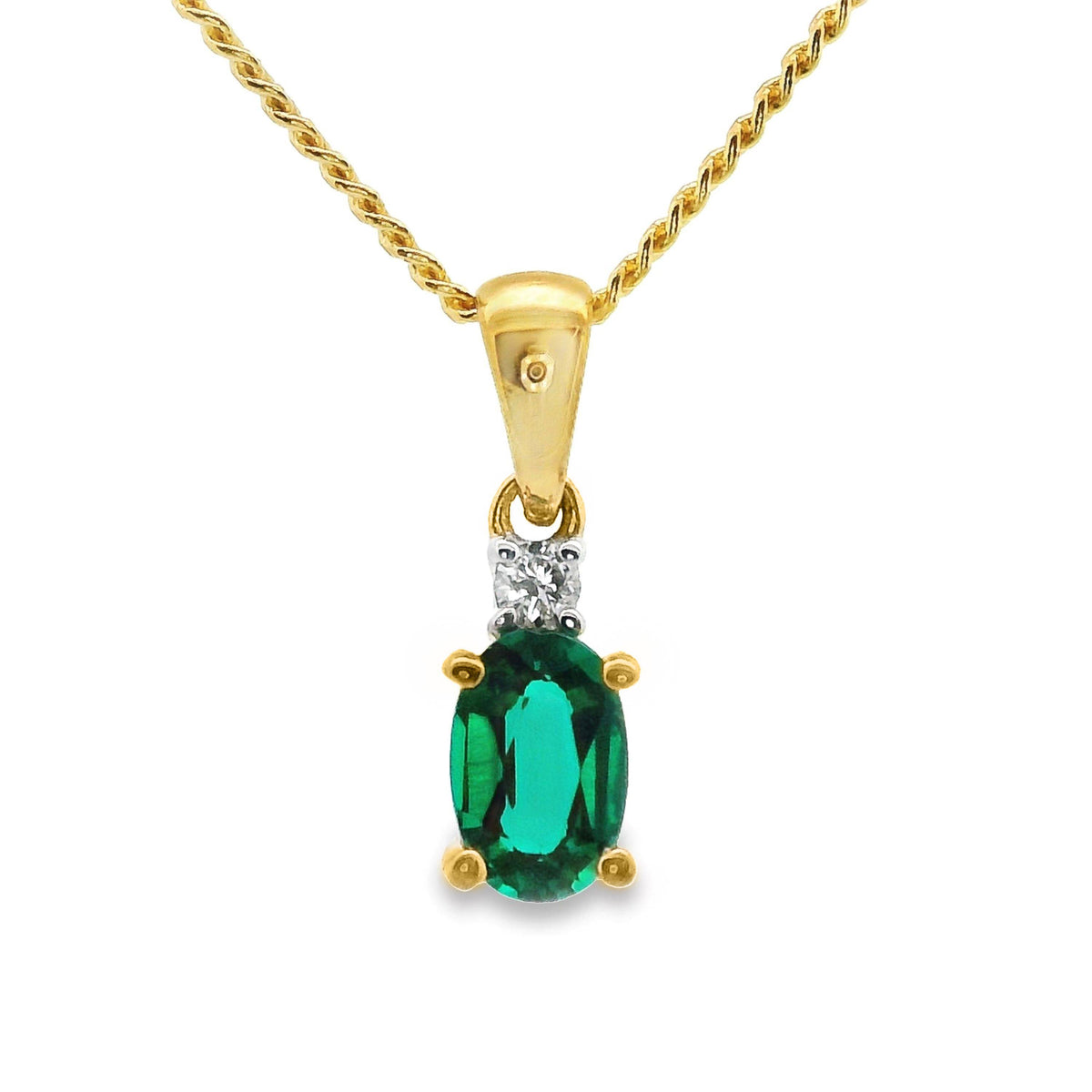 9ct Yellow Gold Lab Grown Emerald And Diamond Pendant
