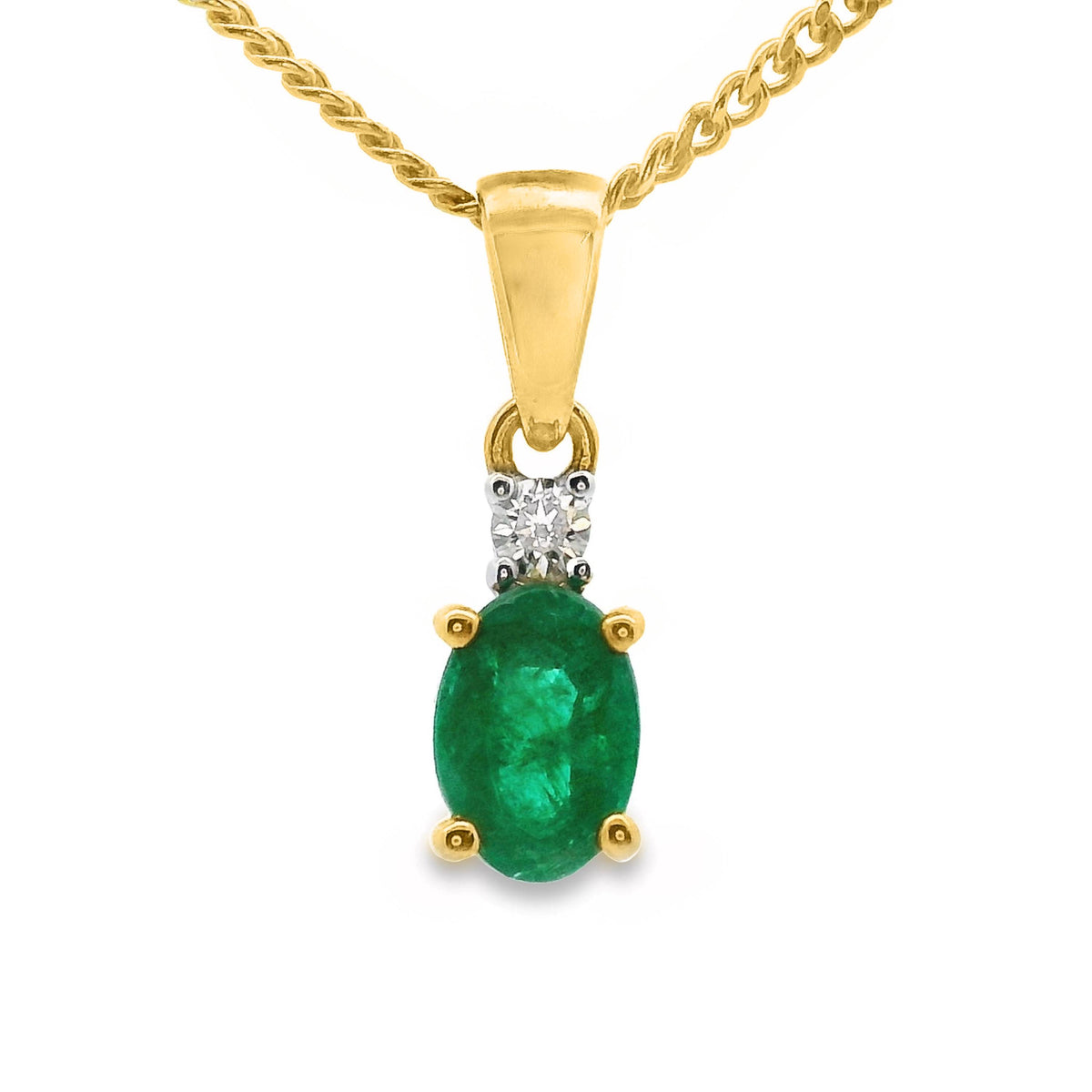 9ct Yellow Gold Natural Emerald And Diamond Pendant