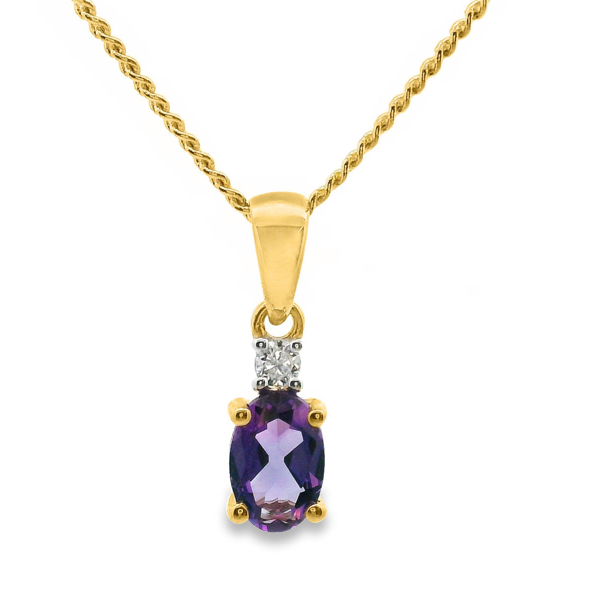 9ct Yellow Gold Amethyst And Single Diamond Pendant