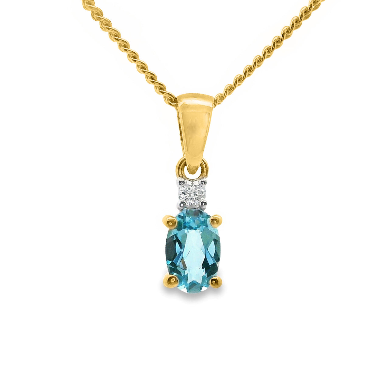 9ct Yellow Gold Blue Topaz And Diamond Pendant