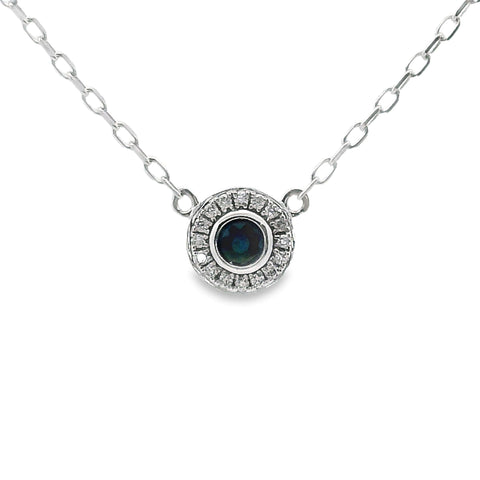 Blue Sapphire And Diamond Fixed Pendant On Chain