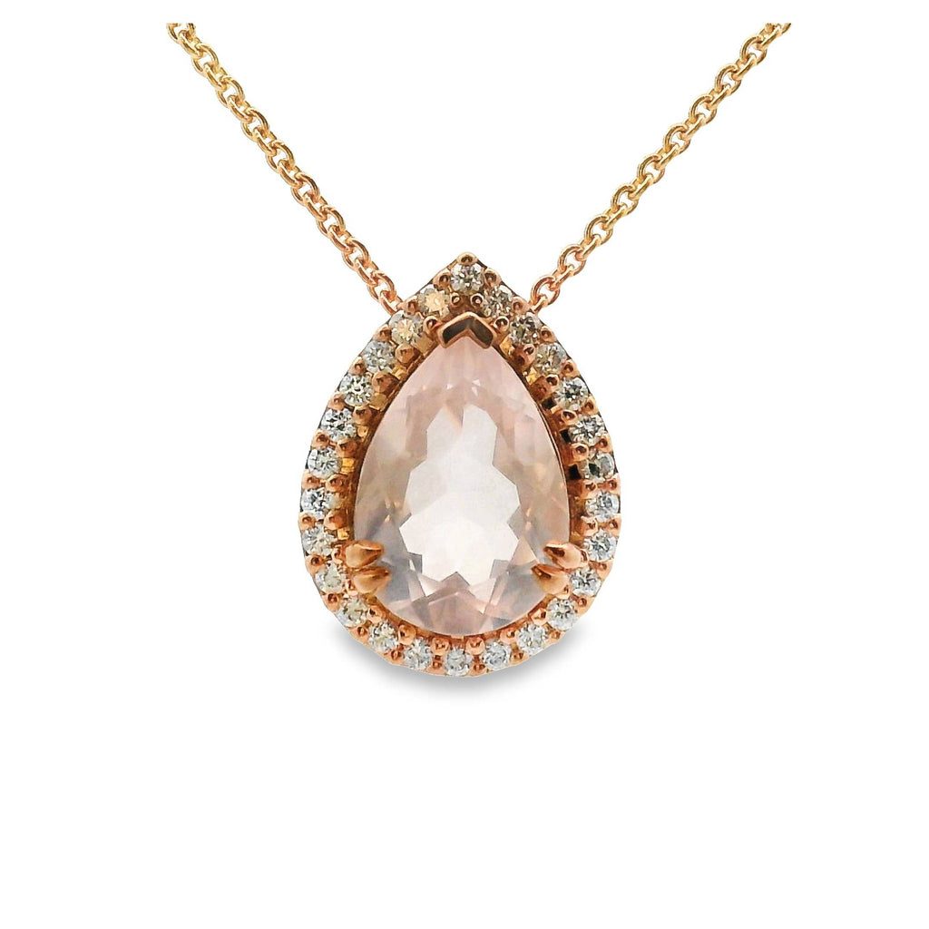 9ct Rose Gold Rose Quartz And Diamond Necklace