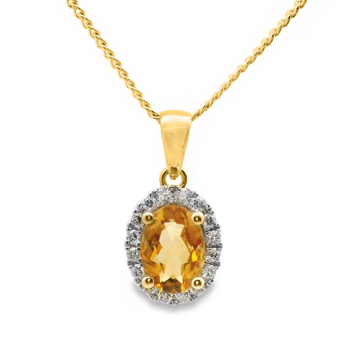 9ct Yellow Gold Citrine And Diamond Halo Pendant