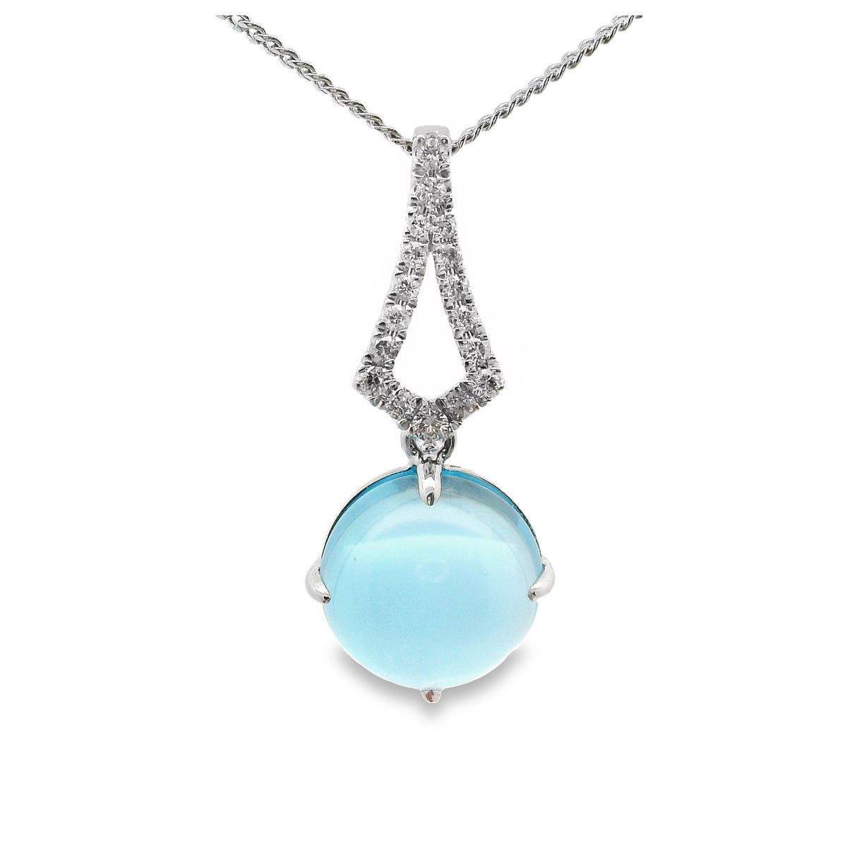 Cabochon Blue Topaz And Diamond Pendant