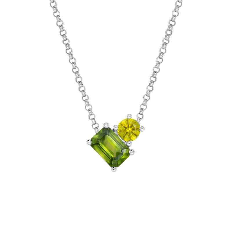 Sapphire Dreams 9ct White Gold Toi Et Moi Emerald Sapphire Necklace