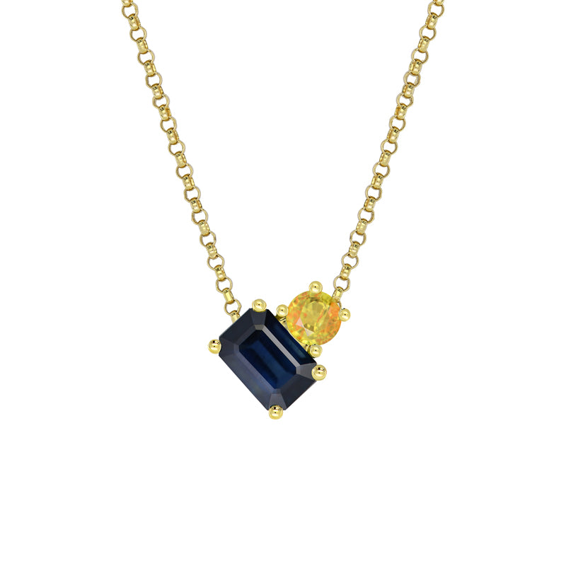 Sapphire Dreams 9ct Yellow Gold Toi Et Moi Emerald Sapphire Necklace