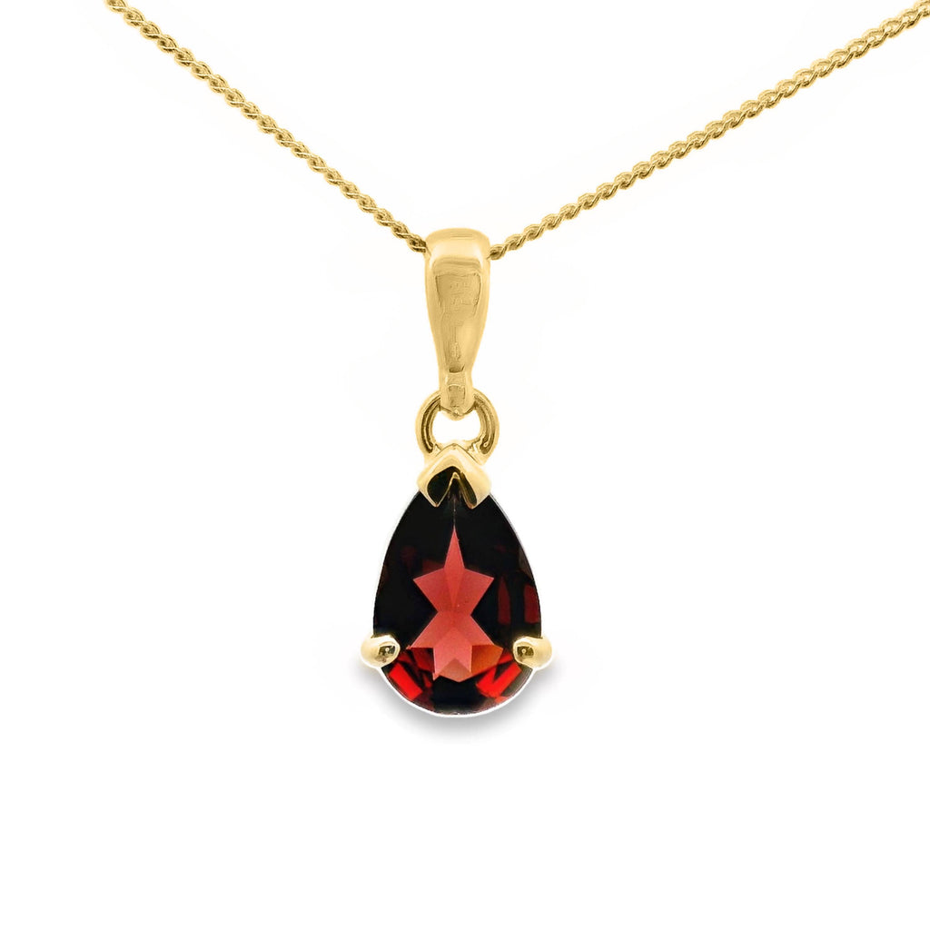 9ct Yellow Gold Garnet Claw Set Pendant