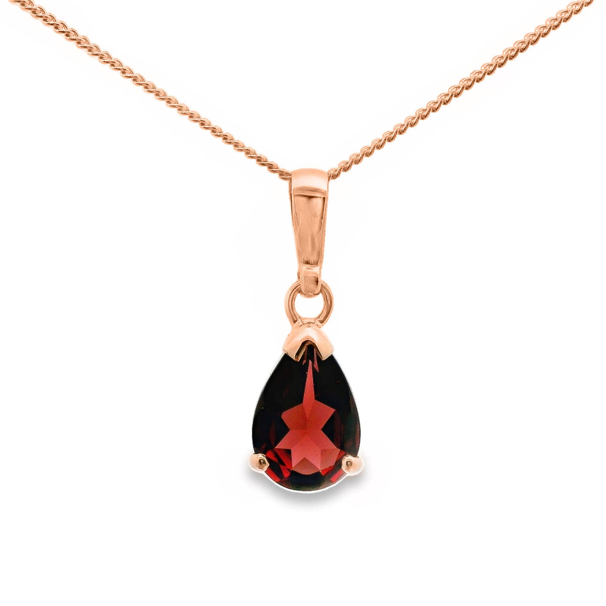 9ct Rose Gold Garnet Claw Set Pendant