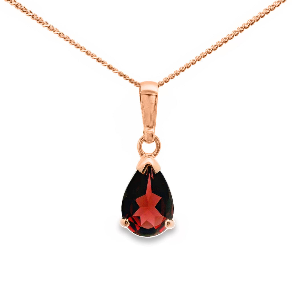 9ct Rose Gold Garnet Claw Set Pendant