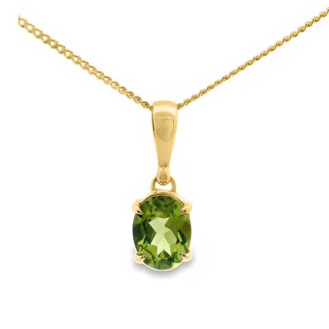 9ct Yellow Gold Peridot Claw Set Pendant