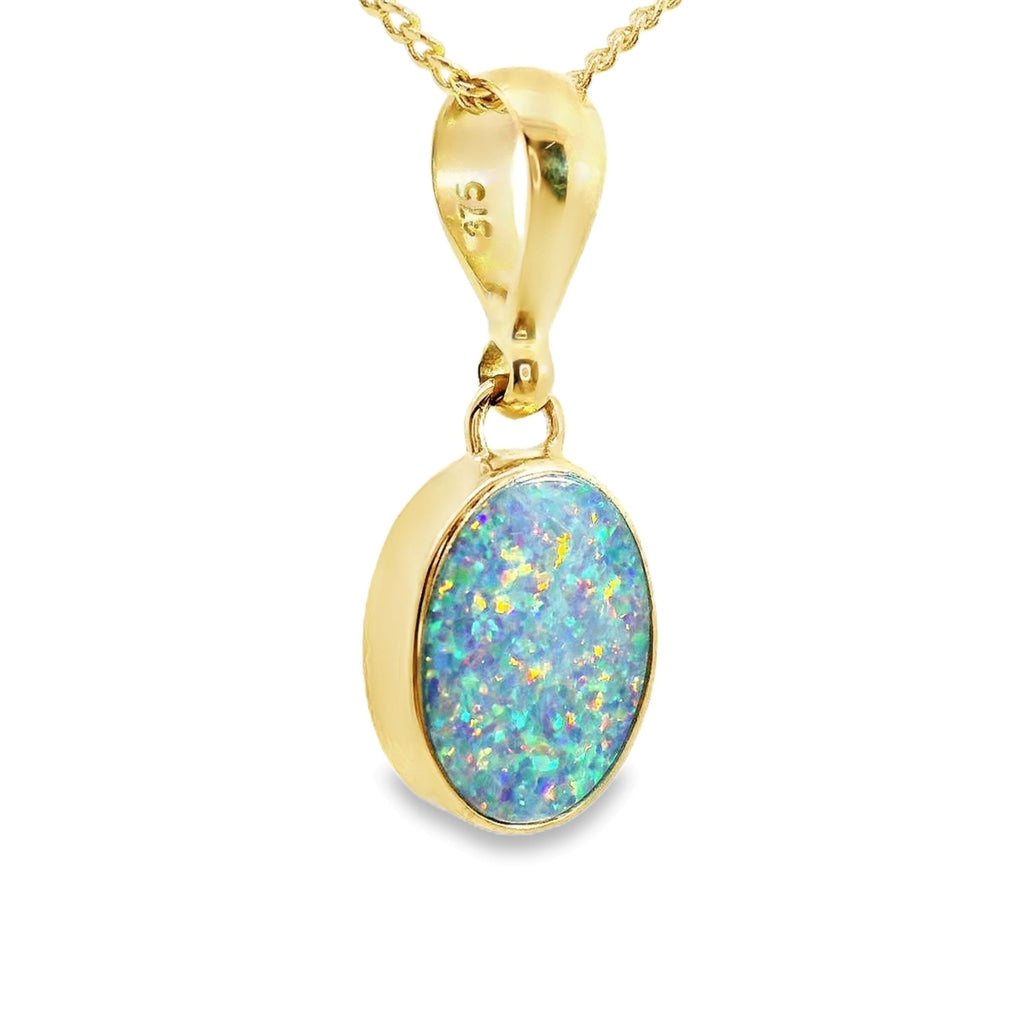 9ct Yellow Gold Oval Opal Doublet Pendant