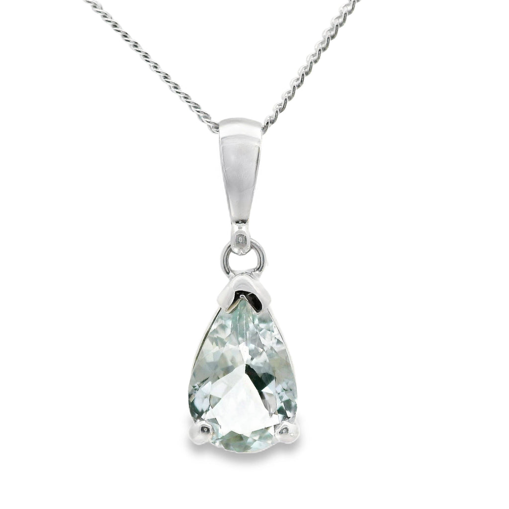 9ct White Gold Pear Cut Aquamarine Pendant
