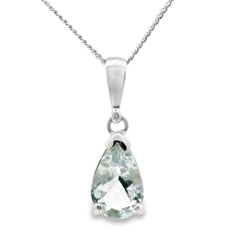 9ct White Gold Pear Cut Aquamarine Pendant