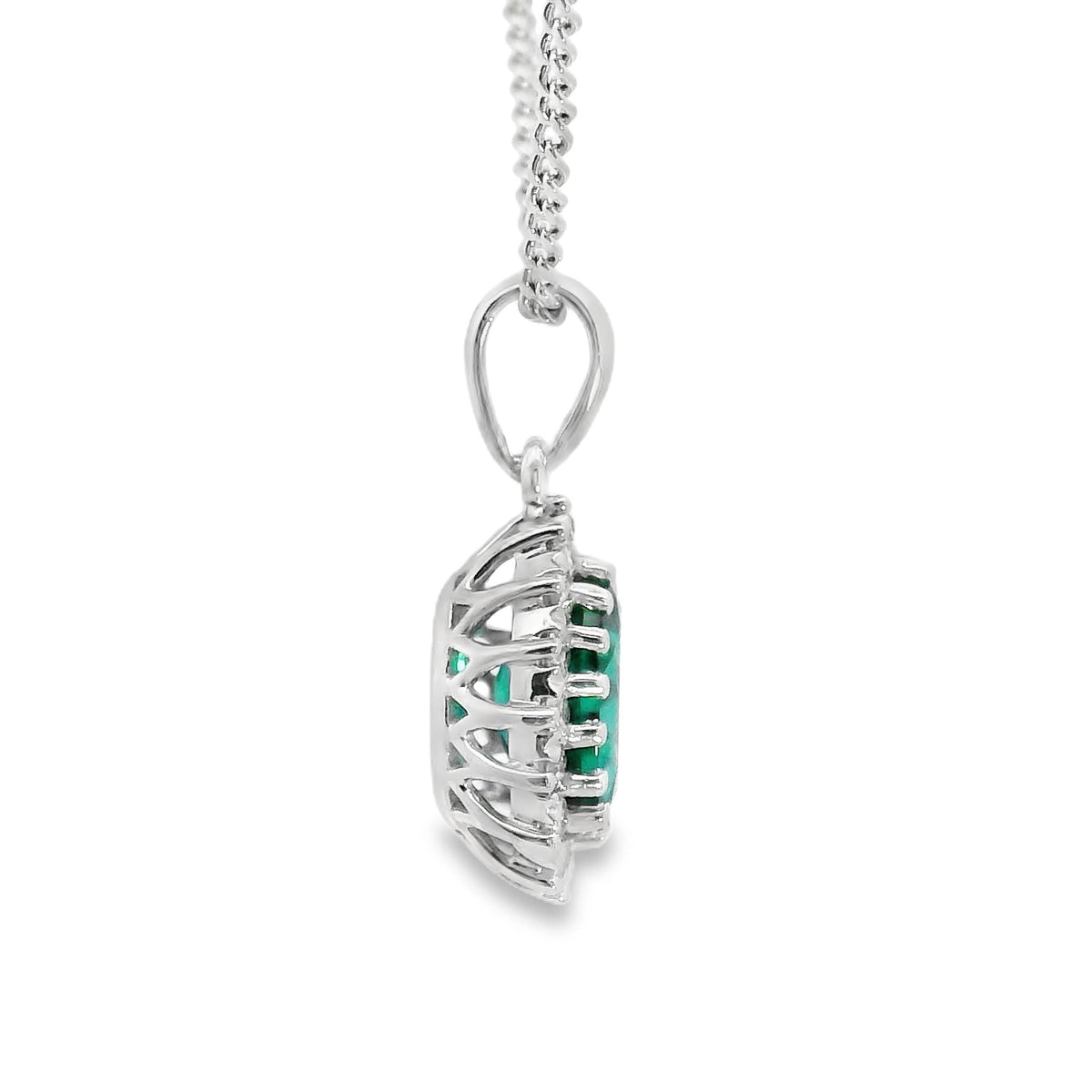 9ct White Gold Lab Grown Emerald And Diamond Pendant