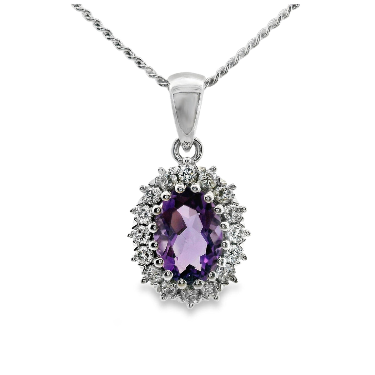 9ct White Gold Amethyst And Diamond Pendant